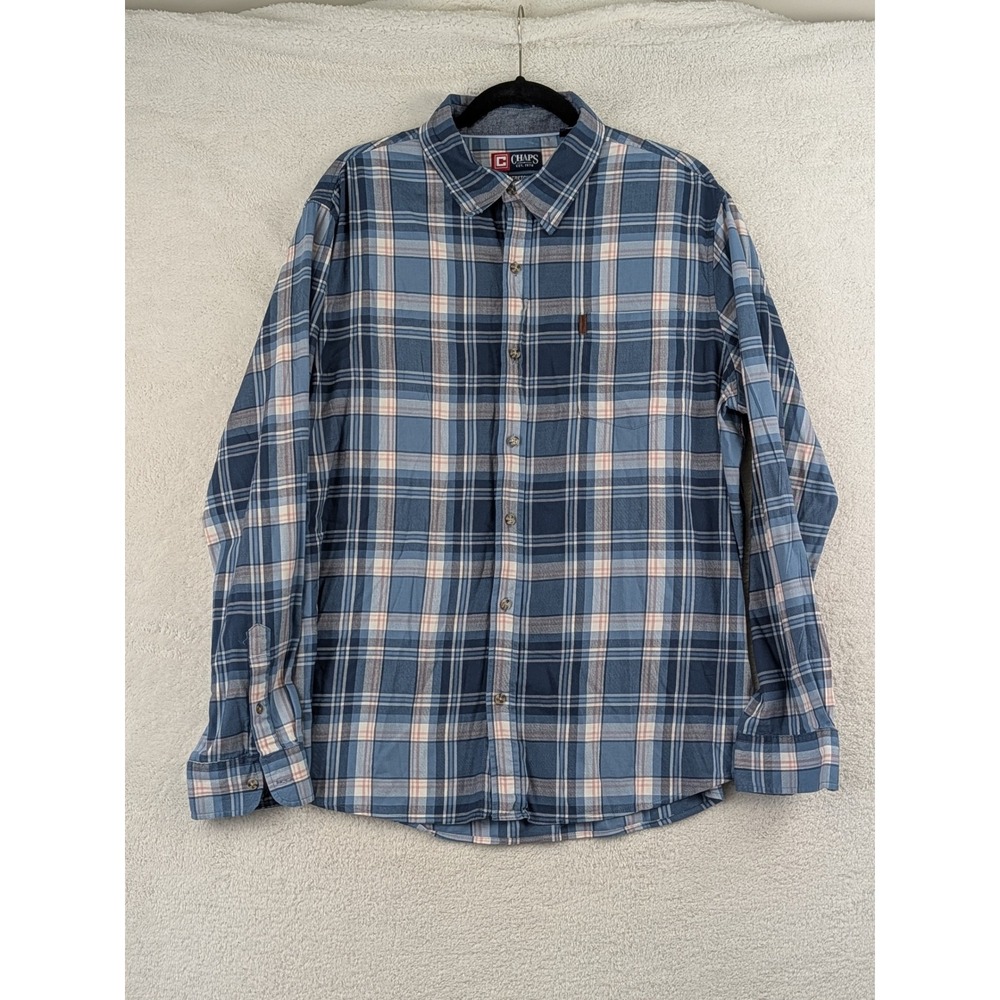 Chaps Mens XXL Blue Plaid Long Sleeve Stretch Button Down Shirt C1609